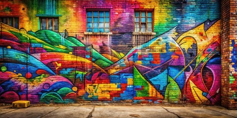 Obraz premium Brightly colored street art sprawls across a worn brick wall