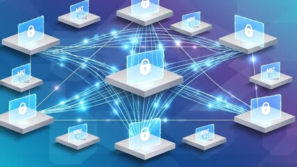 Abstract illustration of a secure digital network, connected and protected