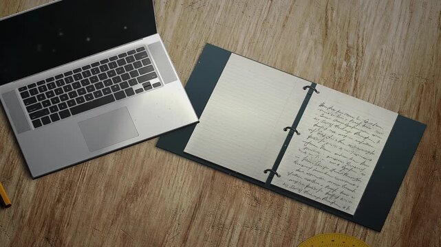 desk setup for focused work, organized workspace featuring notes and writing tools
