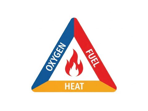 Fire triangle diagram showing oxygen, fuel, and heat elements isolated on white background