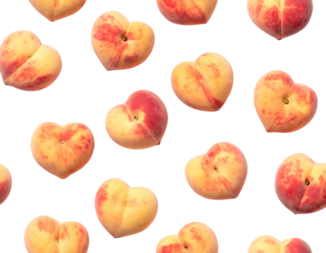 Heart-shaped peaches on a black background, suggesting love, sweetness, and a playful arrangement of fruit - Powered by Adobe