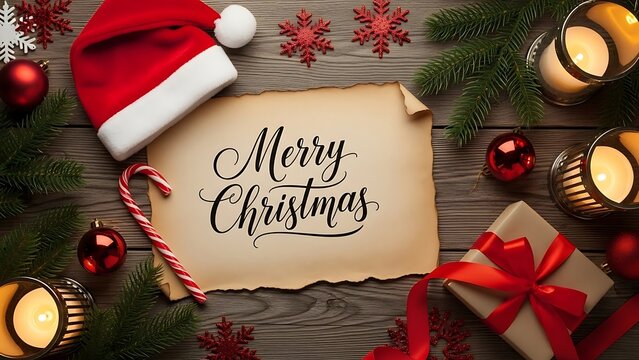 Festive Christmas Still Life with Merry Christmas Message. - Powered by Adobe