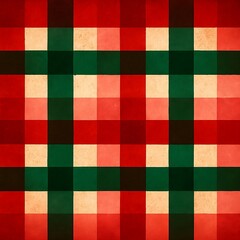 A vintage-style plaid pattern featuring classic red, green, and cream holiday colors.