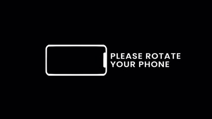 Clean Rotate Phone Instruction Animation on Black Background. Minimal White Smartphone Outline with Turning Alert Text, perfect for video intros, orientation warnings, device prompts