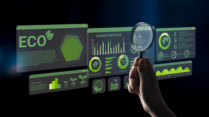ESG and environmental data dashboard with charts, graphs, and sustainability statistics for eco-friendly strategy Parse