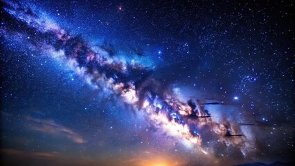 Obraz premium Milky way galaxy with stars in dark blue night sky background