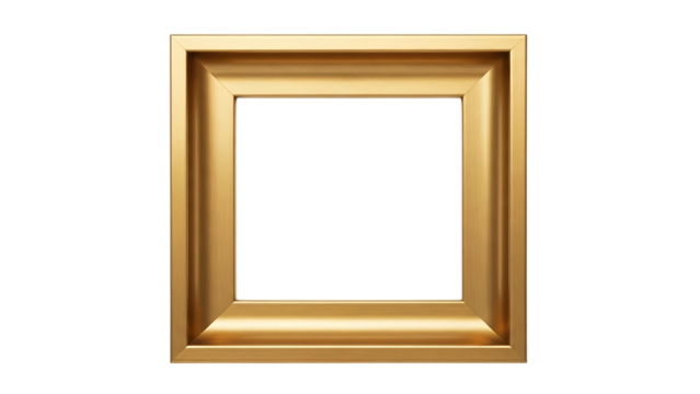 Empty golden picture frame isolated on transparent background