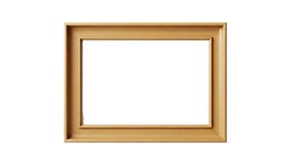 Empty rectangular wooden picture frame isolated on transparent background