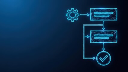Digital workflow and automation process diagram with gears and connecting boxes