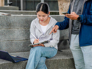 Businesswoman using technology remote work with colleagues. Collaboration mentorship.Teamwork brainstorming chat bot, goal planning browsing internet. Leadership planning new beginnings workplace.