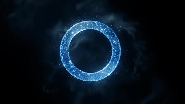 Glowing Blue Ring with Particle Effects on Dark Background