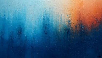 Abstract watercolor painting with vibrant blue and orange hues