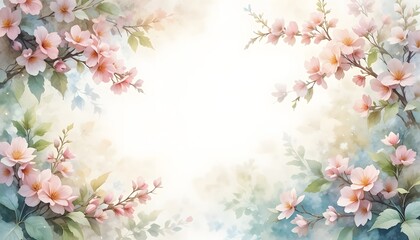 Soft focus pink blossom branches framing a bright white center