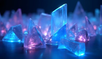 Abstract glowing ice shards illuminated with blue and purple light