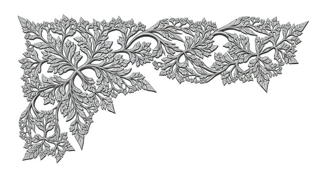 Elegant corner design element featuring intricate floral and leafy pattern in grayscale