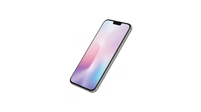 A modern smartphone with a vibrant display angled against a stark black background in a studio shot