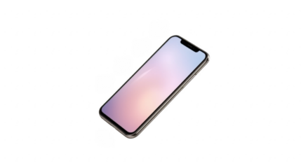 Isolated smartphone on a black background showing a colorful gradient screen display diagonally placed