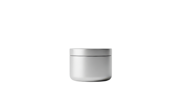 Minimal silver jar perfectly centered white background