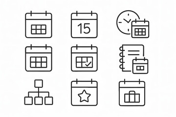 Calendar Icons for Time Management: A collection of meticulously crafted calendar icons representing a range of scheduling and time management tools.
