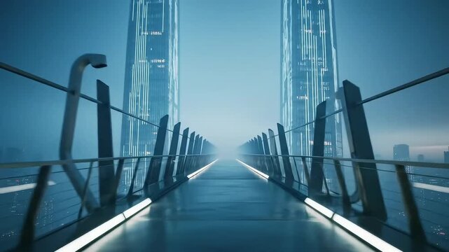 Futuristic Sky Bridge Leading to Modern Skyscraper City