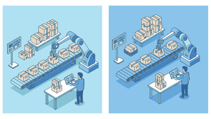Innovative factory automation with robotic arms and conveyor belts streamlining production and logistics for modern manufacturing operations