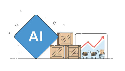 AI powered supply chain optimization and retail analytics with rising sales graph, showcasing automated logistics and smart inventory management