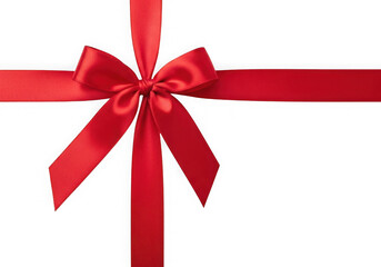 A bright red satin ribbon tied in a perfect bow, isolated on a clean transparent background, symbolizing celebration and giftgiving