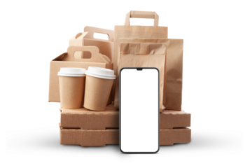 Fast Food Delivery Concept Packages and Smartphone