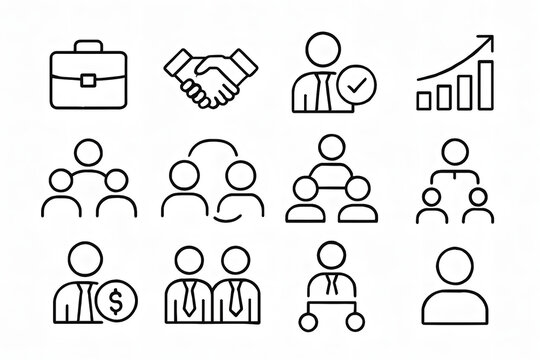 Business Icon Set: A comprehensive collection of meticulously crafted icons, representing key aspects of business, finance, and teamwork, perfect for modern design needs.