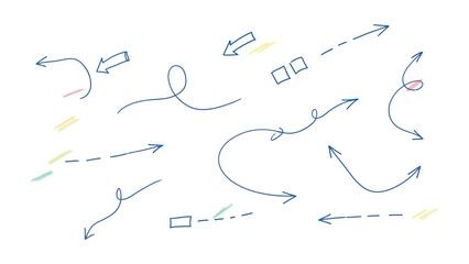 Navigational Arrows: A collection of various arrows, each pointing in different directions, drawn in a simple, yet clear, and purposeful style. Perfect for illustrating direction, guidance.