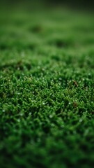 Naklejka premium Close up of vibrant green moss with tiny dew drops on its surface, indicating freshness and natural beauty. Ecology and organic concept for wallpaper.