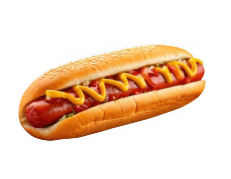 Hot dog with mustard isolated on transparent background