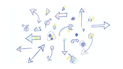 Directional Harmony: A creative assembly of hand-drawn arrows and geometric forms, each pointing in different directions.