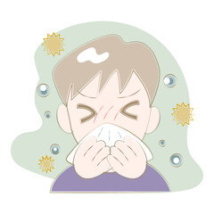 Sneezing boy with runny nose illustration