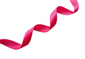 A bright pink ribbon curled and isolated on a transparent background