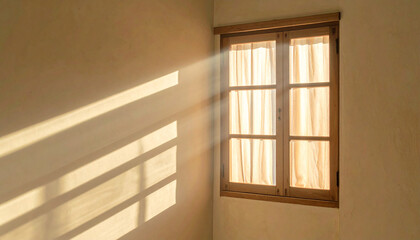 Obraz premium Sunlight Streaming Through Wooden Window Panes onto Wall sunbeams light rays