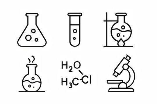 Scientific Essentials: A collection of precise line drawings, depicting the fundamental tools and elements of scientific study and exploration.