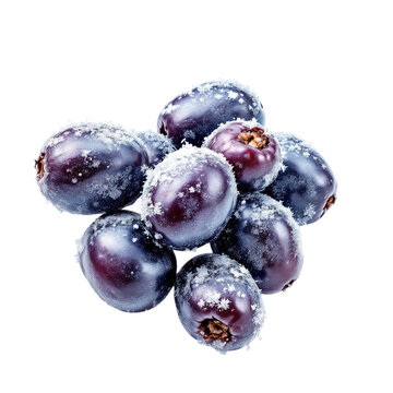 Fresh java plum fruit pile with sugar powder food photography and healthy eating concept studio shot on transparent background