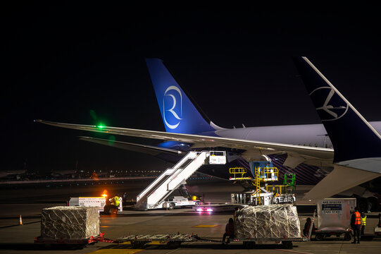 Riyadh, Saudi Arabia - November 25, 2025: Airplane on the Tarmac of King Khalid International Airport (RUH) in Riyadh at Night