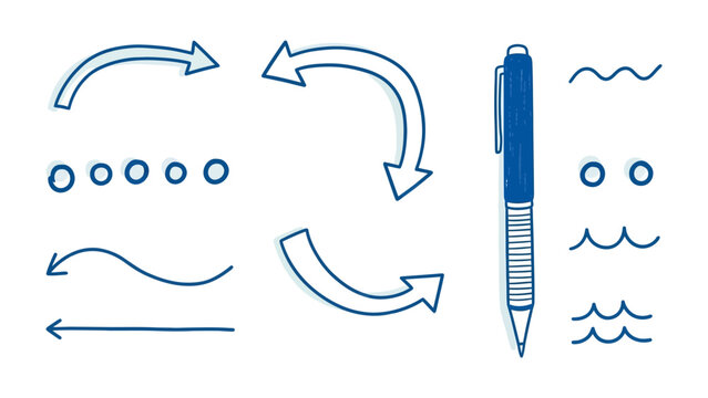 Illustration of Workflow Design: A creative illustration showcases workflow design elements, featuring a sleek pen alongside a collection of arrows, dots, and wave lines.