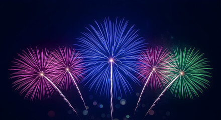 Obraz premium A vibrant display of fireworks illuminates the night sky with bursts of color, creating a festive and celebratory atmosphere for all to enjoy