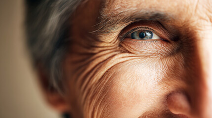 A powerful and detailed close-up portrait of a senior person's eye