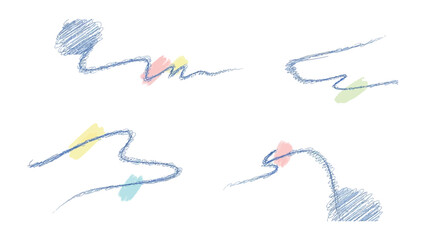 Artistic Scribbles: A set of four abstract artworks, each adorned with dynamic blue scribbles and colorful accents, embodying a sense of creative expression and artistic flair.