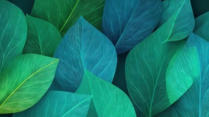 Obraz premium Minimal turquoise leaf outline border on teal gradient background with copy space