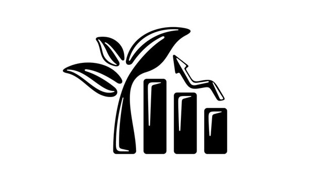 Growth chart, arrow and plant sprout, graphic animation. Alpha channel. Transparent background motion design. 4K resolution