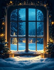 window with christmas decoration