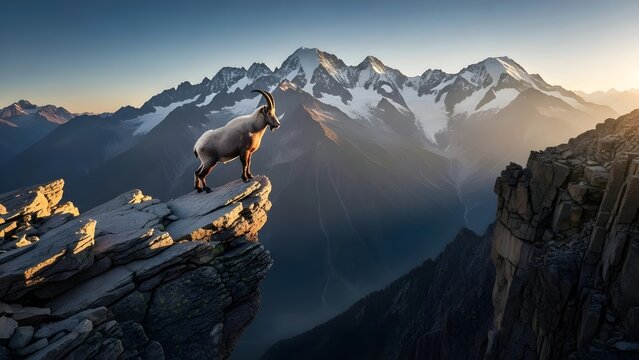 Mountain Goat on Rocky Cliff