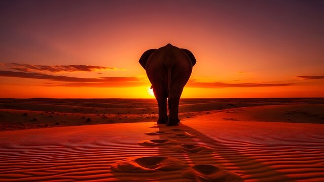 Elephant in Desert Sunset - Powered by Adobe