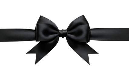 Elegant black satin ribbon bow isolated on transparent background