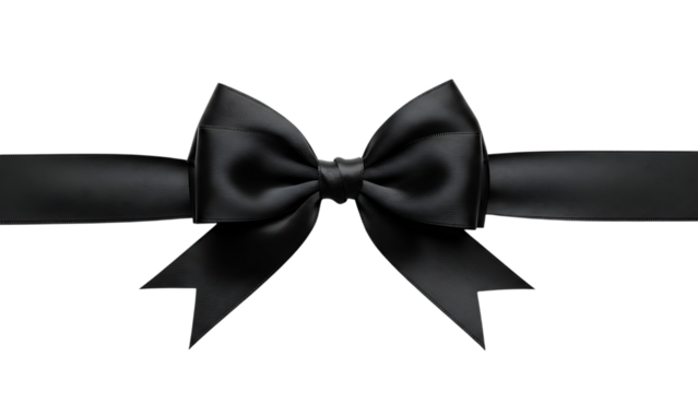 Elegant black satin ribbon bow isolated on transparent background